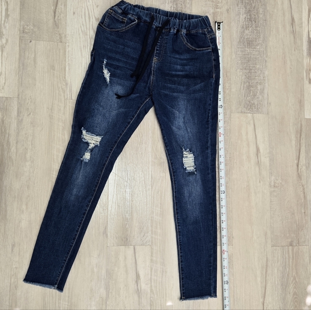 Womens Ripped Jeans Elastic Waist Size 9/ XL